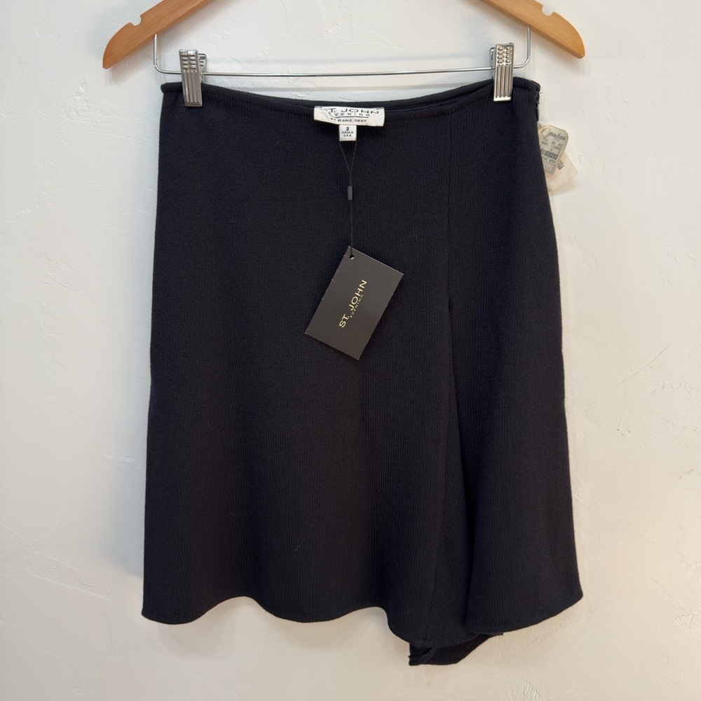 🆕 St. John Vintage 90s Asymmetrical Navy Knit Skirt, New with Tags, Size 2